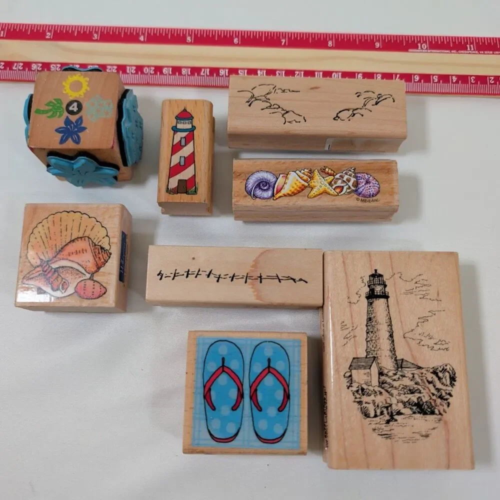Lot #5 Beach Vacation Rubber Stamps Lighthouse Seashells Stampendous Mixed